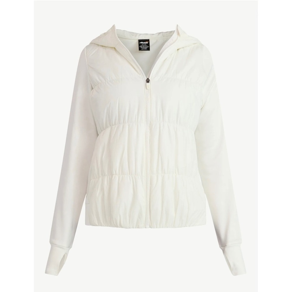 Avia Womens Hybrid Puffer‎ Jacket Arctic White Hooded Full Zip Thumbholes XL NEW